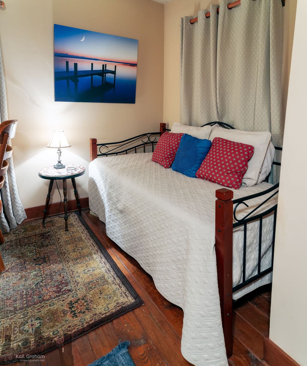 Twin sized daybed in the corner alcove